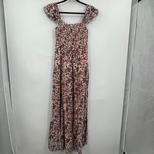 Love The Label Orange Floral Print Ruffle Long Evening Gown Dress Size Small